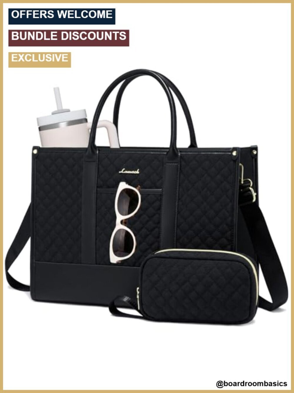 Waterproof Laptop Tote Bag for Women, 17" Work Bag with Tech Pouch
